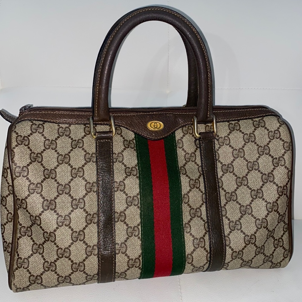 Gucci Brown and Green Satchel with Signature Stripe
